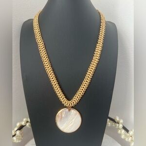 Barb Clawson Designs Mother of Pearl Matte Gold Chain Necklace 24” D12